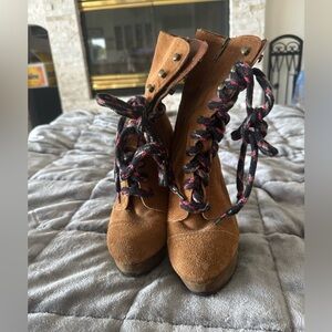 Brown Lace Up Boots with Suede Finish